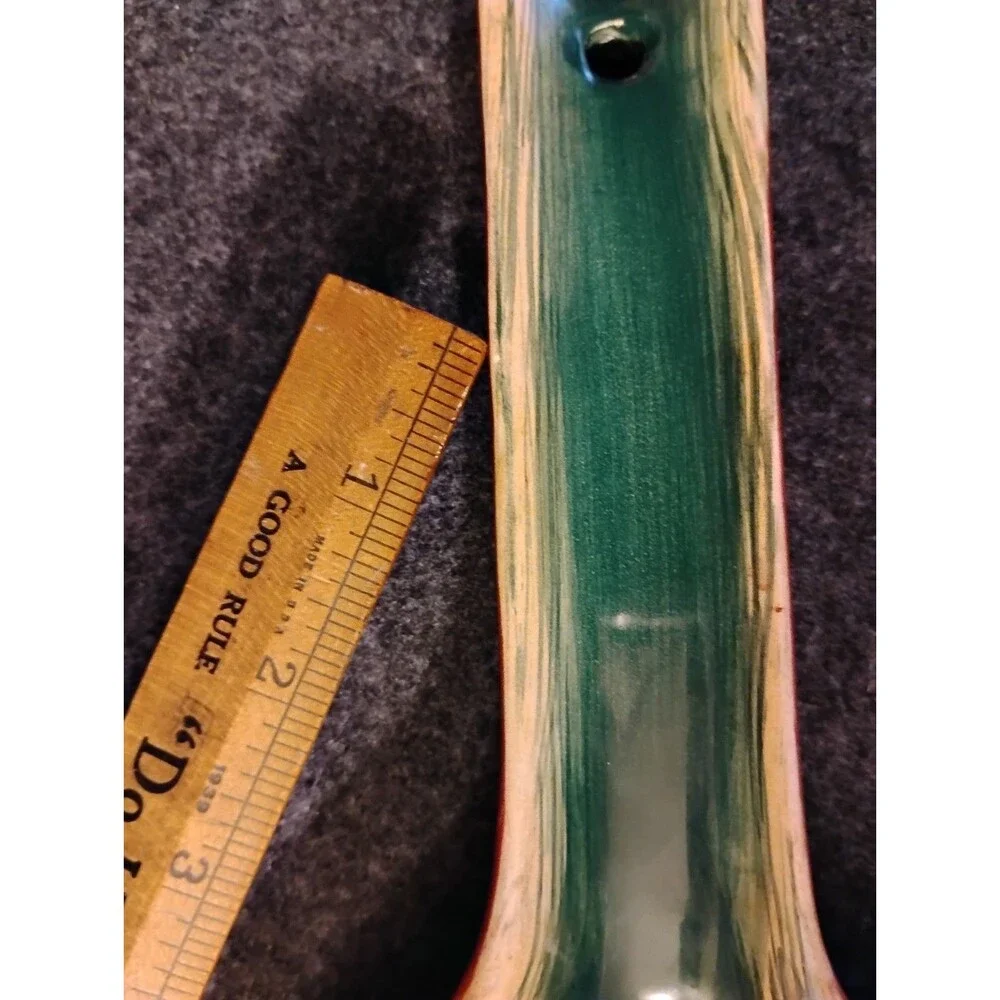Casa Vero by Ack Ceramic Spoon Rest Holder Hand Painted Green w Red Apple NOTE